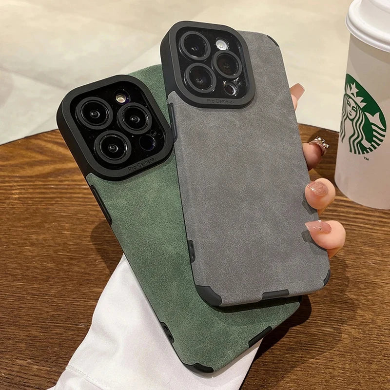 Matte Leather Silicone Phone Case For iPhone 15 16 12 11 14 Pro Max 13 Mini X XR XS 78 Plus SE Lens Protection Bumper Full Cover - Caseverse