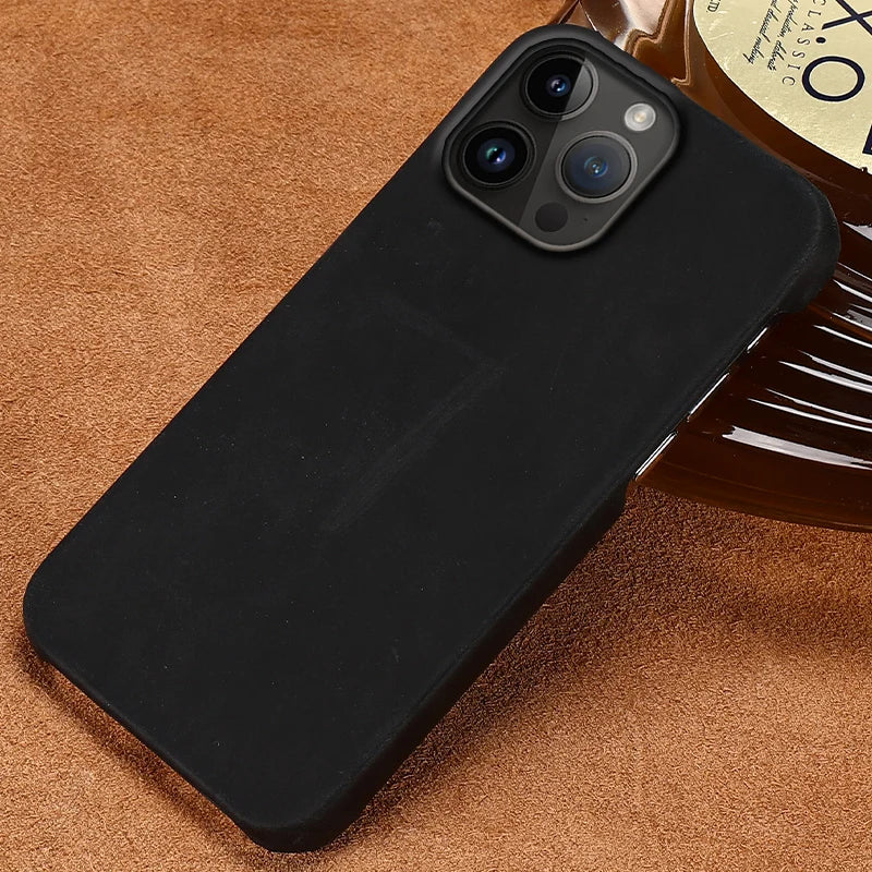 Retro Cowhide Phone Case for iPhone 16 15 13 14 Pro Max 16Pro 14Pro 15Pro Luxury Crazy Horse Genuine PULL-UP Leather Back Cover Caseverse