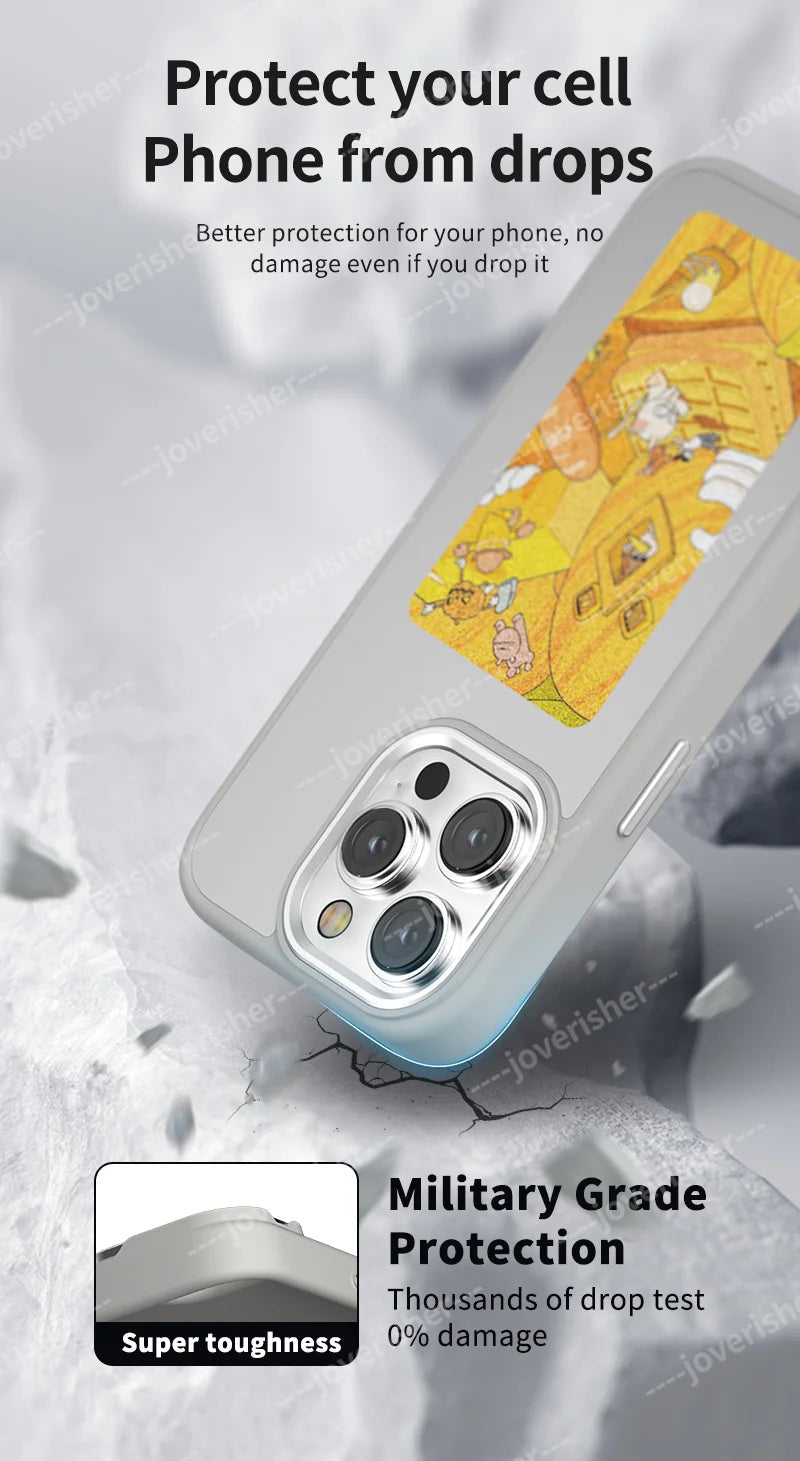 NFC DIY Picture Ink Phone Case for iPhone 16 15 14 13 Pro Max DIY Case Screen Phone Cover Cartoon Protection Funda Battery Free Caseverse