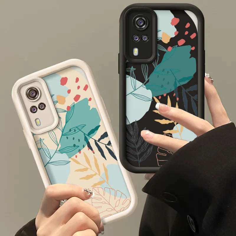 Luxury Fresh Green Leaf Painted Phone Case For Vivo Y33 Y51 Y51a Y31 2021 Y53s Silicone Anti Drop Soft Cover Funda - Caseverse