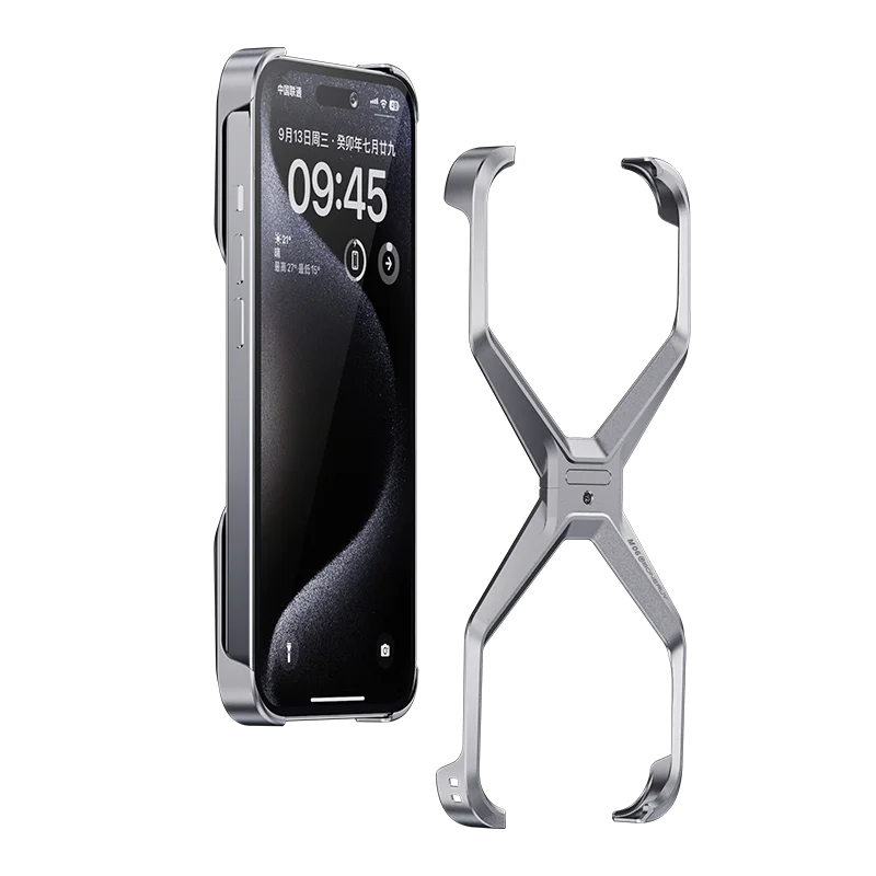 Luxury Aluminum Rimless Phone Case For iPhone 16 15 13 14 Pro Max Metal X Type Removable Heat Dissipation Armor Shockproof Cover