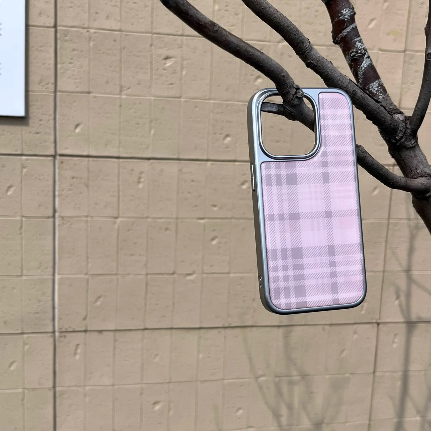 Stylish Simple Electroplate Pink Plaid Pattern Solid Color Phone for iPhone 13 14 15 16 Pro Max Glossy Shockproof Phone Case