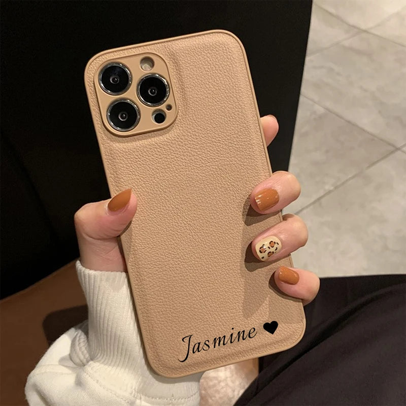 Personalized Customized Name Heart Phone Case for iPhone 16 15 14 13 Pro Max 12 11 X XS XR Design Leather Protective Back Cover Caseverse