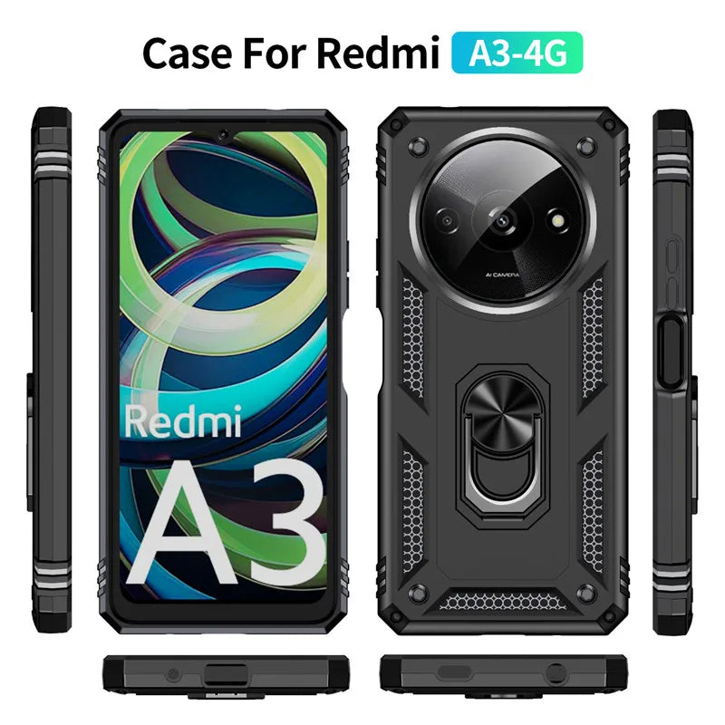 For Xiaomi Redmi A3 4G Case Rugged Armor Phone Case For Redmi A3 A 3 RedmiA3 4G Magnetic Ring Holder Shockproof Cover - Caseverse
