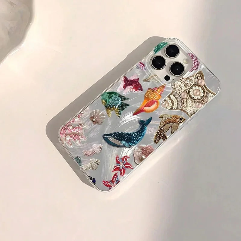 Ocean Elements Personalized Pattern Soft Phone Case For iPhone 16 Pro Max 16E 14 12 13 11 15 PRO Case X XR XS 7 8 Plus SE2 Cover Caseverse