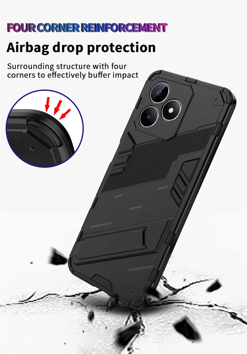 For Realmi C53 4G Case Shockproof Rugged Armor Phone Case For Realme C53 C 53 4G RMX3760 6.74" Magnetic Holder Stand Back Cover - Caseverse