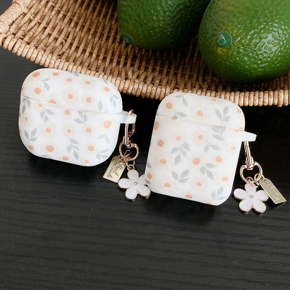 For Apple AirPods 4 ANC Flower Print Earphone Case For AirPods 2 3 Pro2 Silicone Soft Wireless Headphones Cover With Keychain Caseverse