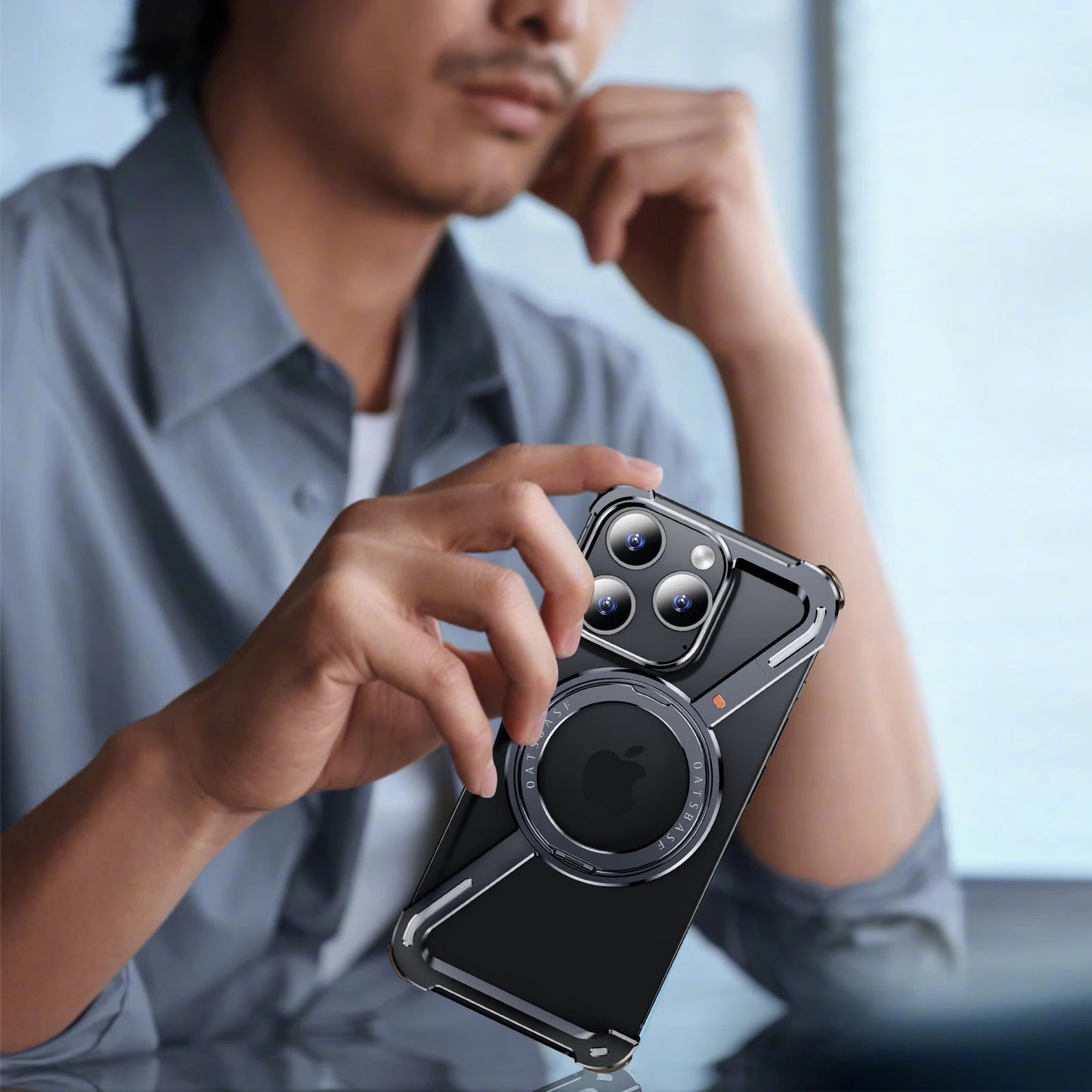 Oatsbasf Z Shape Metal Phone Case for iPhone15 /16 Pro Max Phone Protective Cover Shockproof Bumper w/360° Rotation Holder Caseverse