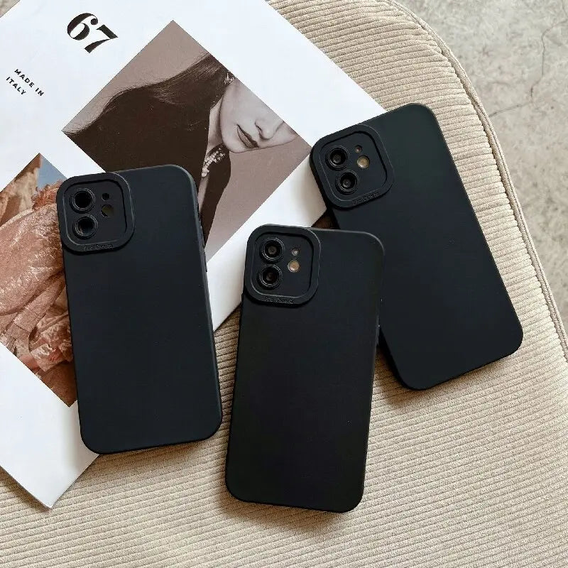 Matte Simple Soft Silicone Phone Case for iPhone 16 15 14 13 12 11 Pro Max XS XR X 7 8 Plus SE Lens Protection Shockproof Cover - Caseverse