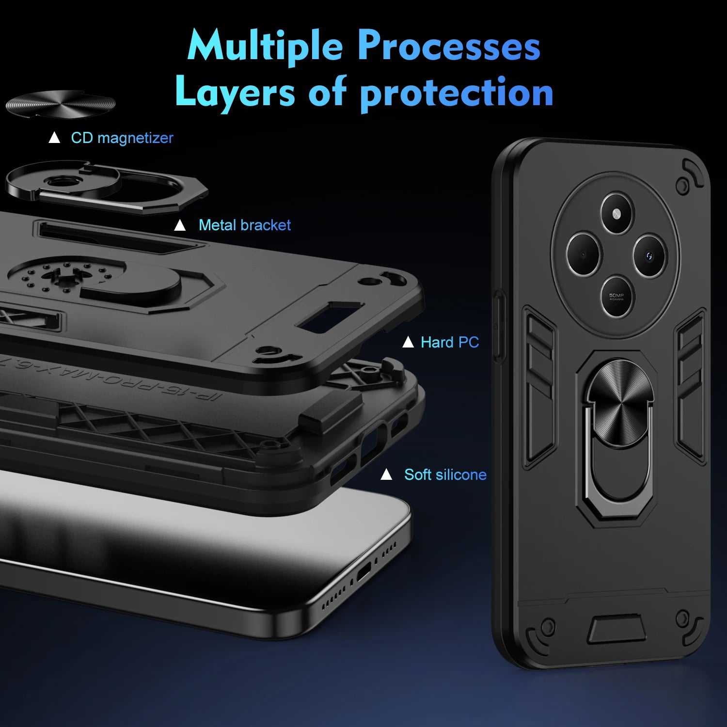 Military Grade Case for Xiaomi Poco C75 Redmi 14C 4G A3 Protective Cover Shockproof Ring Stand Holder Fundas Coque - Caseverse