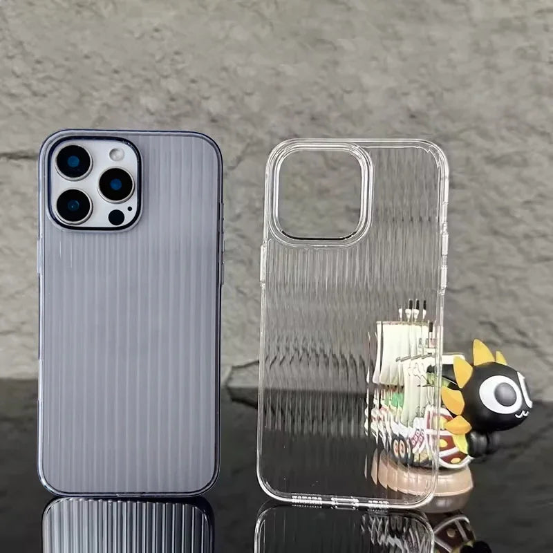 Metal Button Key Vertical Stripe Corrugated Clear Phone Case for IPhone 13 14 15 16 Pro Max Shockproof PC Protective Back Cover Caseverse