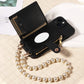 Stylish Mirror Zipper and Pearl Cord Phone Case for IPhone13promax 12mini 11promax 7 Crossbody Fall-proof Faux Leather Cover