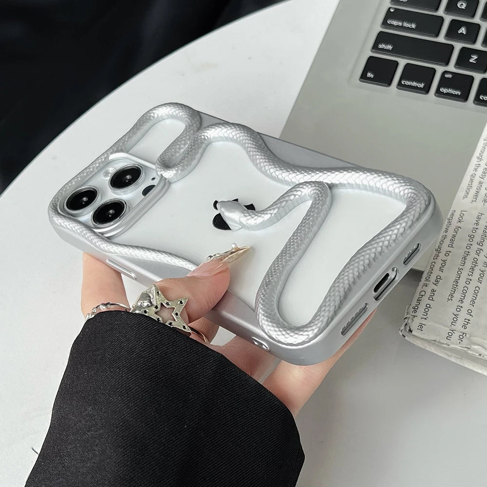 Cool 3D Snake Hollow Dissipate Heat Phone Case For iPhone 15 14 13 12 11 16 Pro Max Luxury Shockproof Soft Silicone Cover - Caseverse