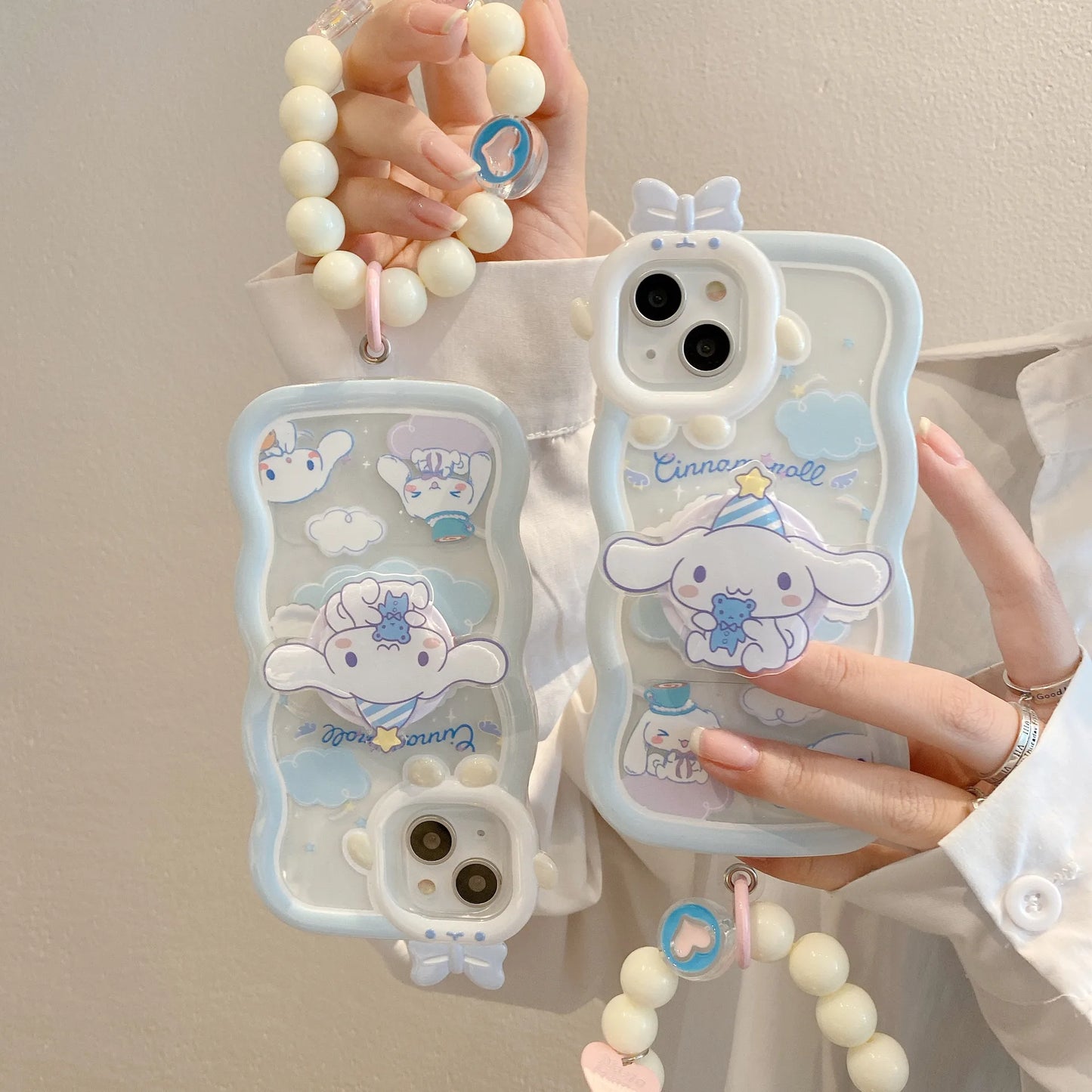 Kawaii Sanrio Cinnamoroll With Bracelet Bracket Phone Case For iPhone 15 14 13 12 11 Pro Max XR XS MAX X 7 Back Cover Y2k Gift - Caseverse
