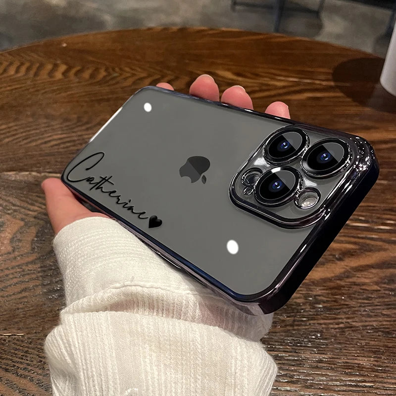 15 16 Pro Max Personalised Customized Name Case For iPhone 16 15 14 13 12 11 Pro Max Plating Transparent Luxury Cover 15 Pro Max Caseverse