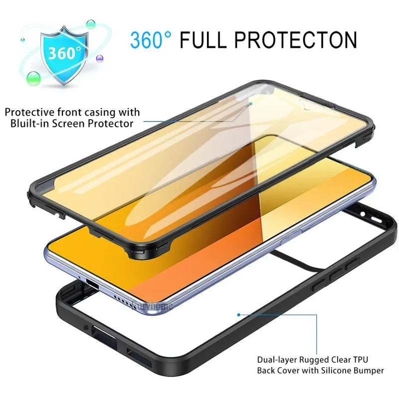 Case For Xiaomi Mi 14T Pro M 14 T P 13T 13 Redmi 14C 13C Mi14T 360 Shockproof Built in Screen Protector Plastic TPU Clear Cover - Caseverse