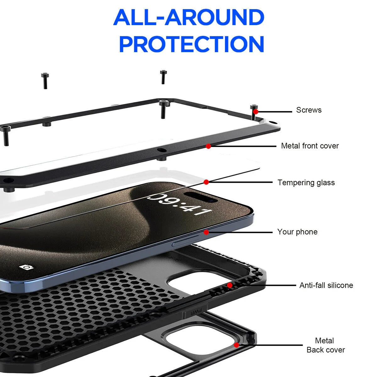 Armor Metal Aluminum Shockproof Phone Case for iPhone 15 14 Pro 12 11 Pro Max X XS XR 6 8 Plus Outdoor Military Cover - Caseverse