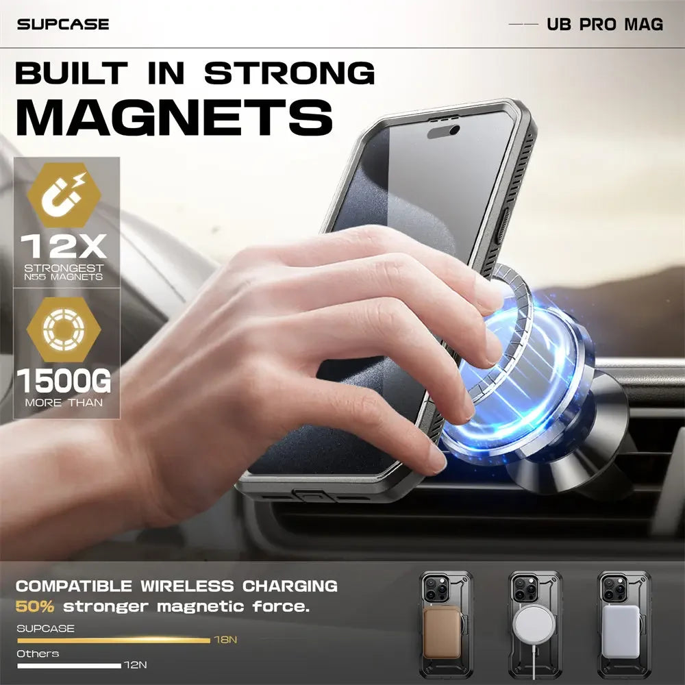 For iPhone 16 Pro Max Case 6.9“ 2024 SUPCASE UB Pro Mag Full Body Rugged Phone Case with Built-in Screen Protector Belt-Clip - Caseverse