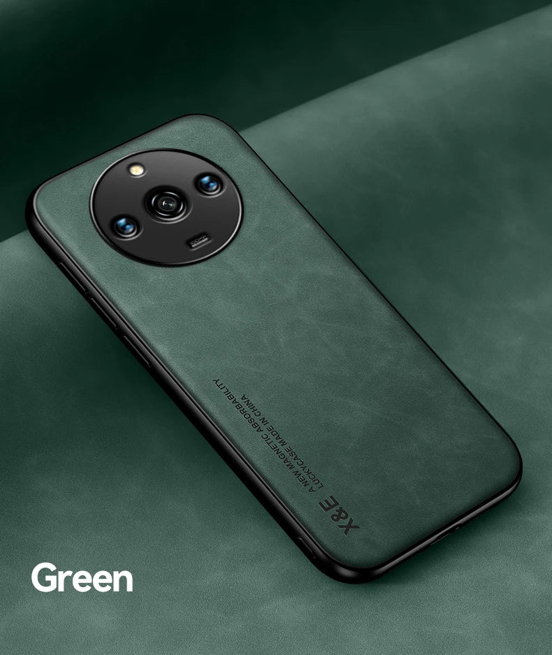 For Realme 11 Pro Plus Case Luxury Leather With Metal Plate Phone Cases For Realme 11 11Pro+ 5G Car Magnetic Holder Back Cover - Caseverse