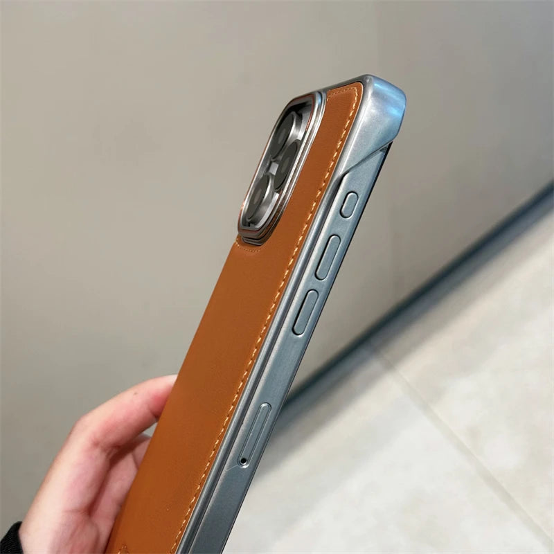 Phone Case Luxury Matte PU Leather Frameless For iPhone 16 15 14 13 12 Pro Max Plus Metal Lens Protection Shockproof Back Cover Caseverse