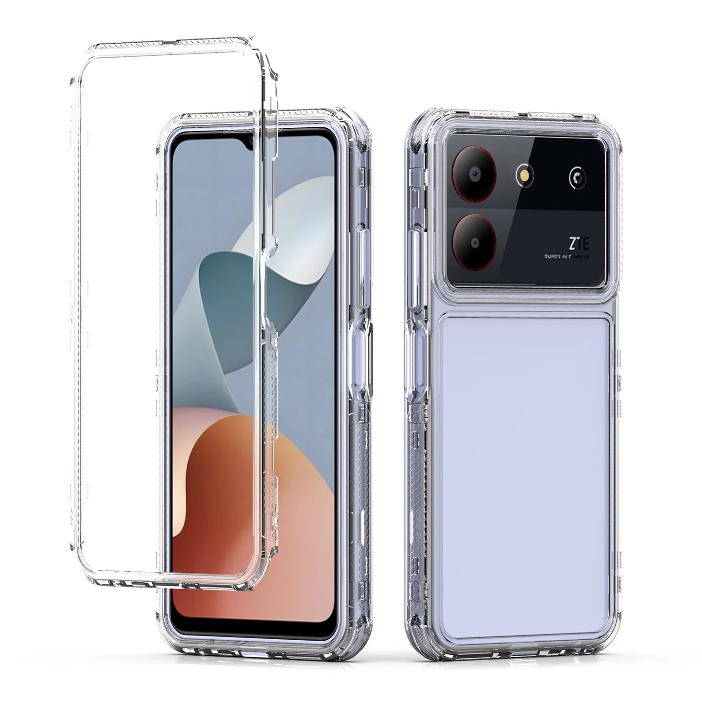 3 in 1 Rugged Armor Shockproof Phone Case For ZTE Blade A54 A34 6.6 inches Hard Plastic Frame Transparent TPU Back Cover Fundas - Caseverse