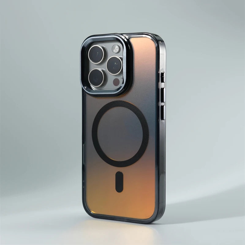 Metal Lens Kickstand Laser MagSafe Phone Case For iPhone 16 16pro max 14 15 Pro 13 12 Magnetic Wireless Charging Hard PC Cover Caseverse