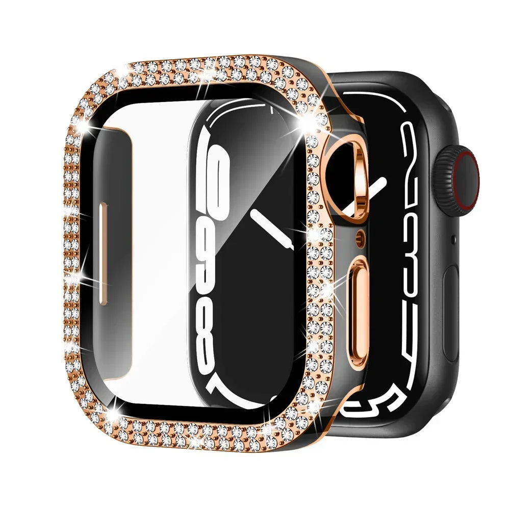 Diamond Case For Apple watch Cover 45mm 41mm 38mm 42mm 44mm 40mm Tempered Glass+ Bumper Screen Protector series 9 8 7 6 5 4 3 SE