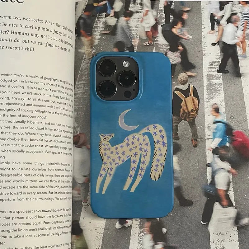 Ins Blue Starry Sky White Horse Cartoon Phone Case for IPhone 16 15 14 13 12 11 Pro Max X XS XR XSMax Glossy Film Hard PC Cover Caseverse
