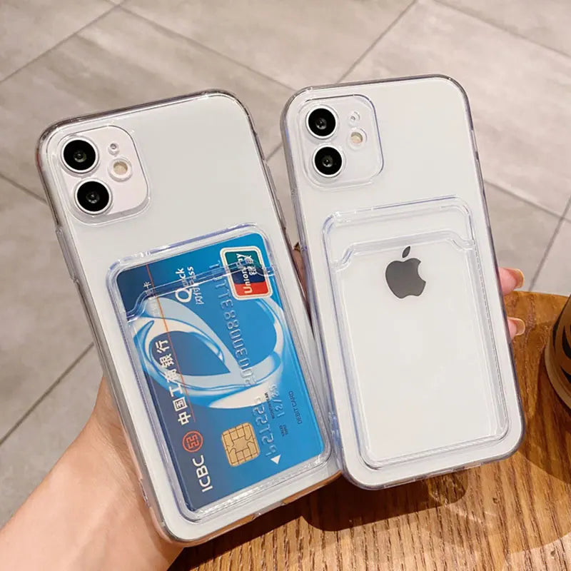 Clear Phone Case For iPhone 11 12 13 14 Pro Case for iphone X XS Max XR 7 8 Plus SE Cases Cover Soft Silicone Wallet Card Holder - Caseverse