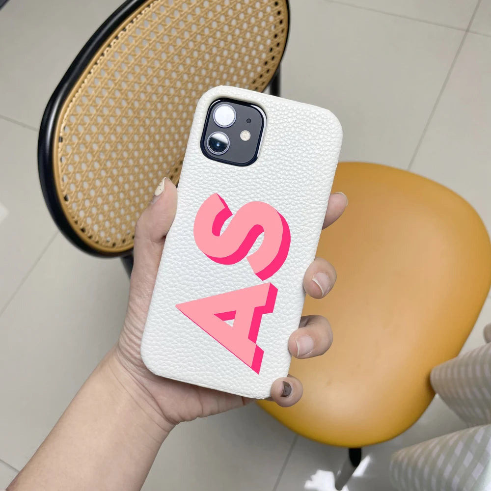 Personalized iPhone Case Monogram Initial Letter Leather Case For iPhone 15 14 13 12 11 Pro Max XS XR 7 8Plus Luxury Phone Cover Caseverse