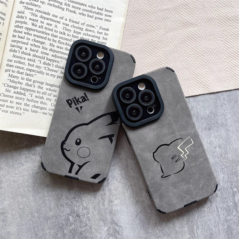 Luxury Pokemon Pikachu Matte Soft Leather Phone Case For iPhone 15 14 13 12 11 Pro Max Lens Protection Shockproof Silicone Cover - Caseverse