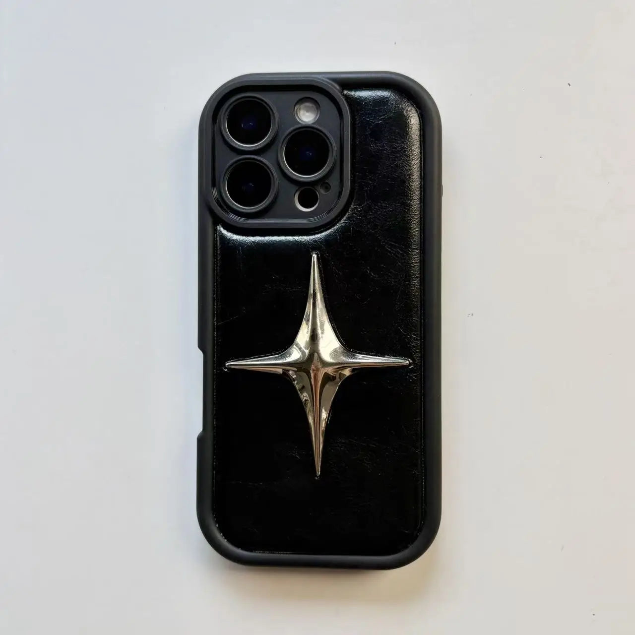 Luxury Metal Star PU Leather Phone Cover Case For iPhone 16 15 14 13 12 11 Pro Max Shockproof Protective Men Women Stylish Cases Caseverse