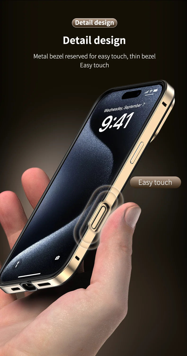 Camera Protection + Hybrid Silicone Frame Aluminum Metal Phone Case For iPhone 16 15 14 13 Pro Max Better Heat Bumper Caseverse