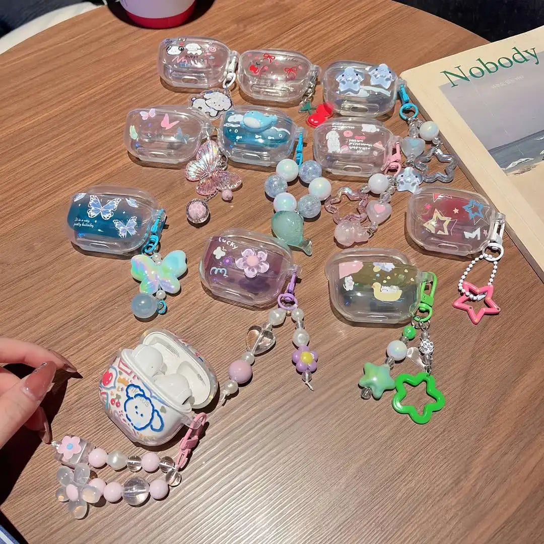 Suitable For Lenovo LP40 TWS Earphone Protective Case Cartoon Cherry Bow Headset Soft TPU Clear Earphone Cover With Keychain Caseverse