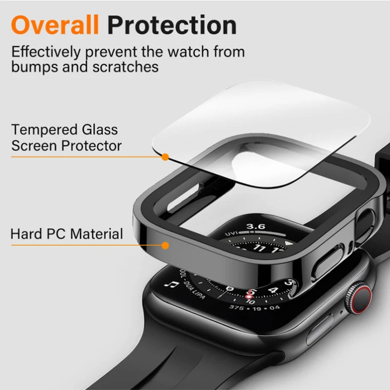 Electroplating Waterproof Case for Apple Watch Cover 41mm 40mm 45mm 44mm Screen Protector Glass Bumper iWatch 4 5 6 SE 7 8 9