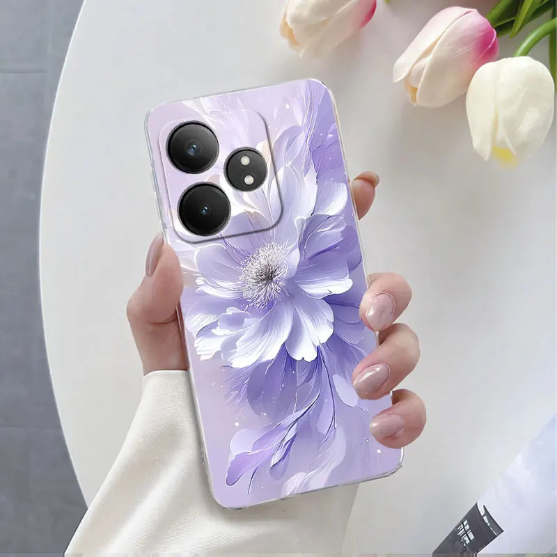 For Realme GT Neo 6 SE Neo6 6T Case Luxury Phone Case For Realme GT Neo6 SE Marble Flower Clear Soft Silicone Protective Cover - Caseverse