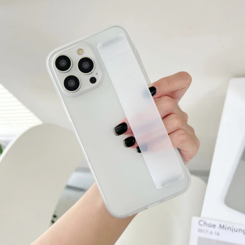 Luxury Solid Stretch Silicone Wrist Strap Case For iphone 11 12 13 14 15 Pro Max Plus UltraThin Matte Shockproof Hard Back Cover - Caseverse