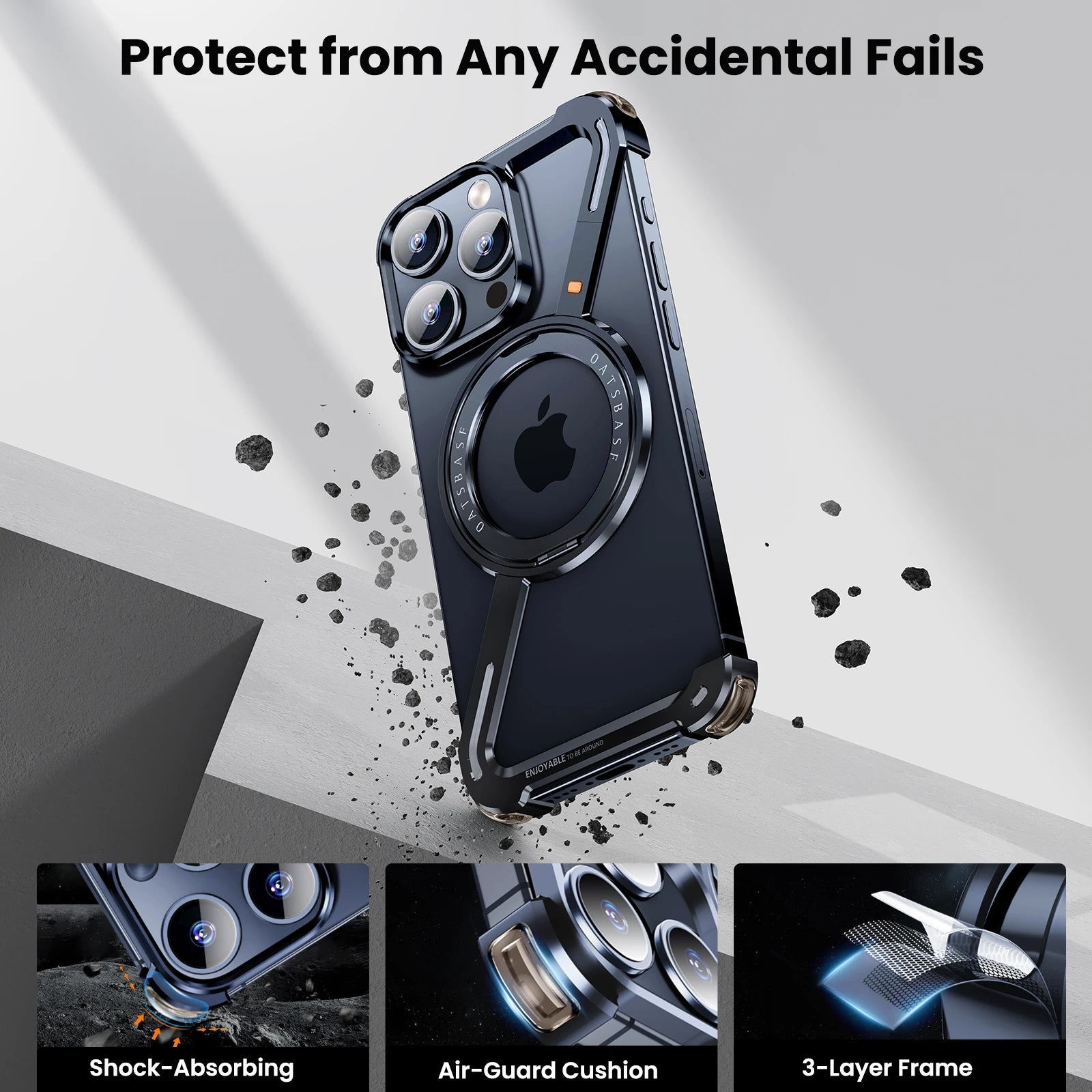 Oatsbasf Z Shape Metal Phone Case for iPhone15 /16 Pro Max Phone Protective Cover Shockproof Bumper w/360° Rotation Holder Caseverse