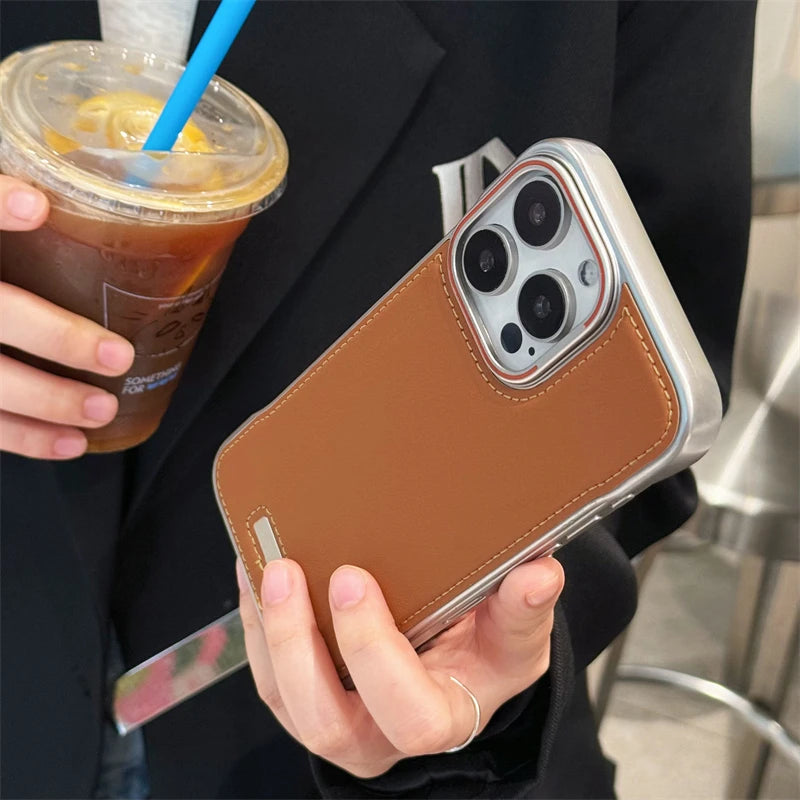 Phone Case Luxury Matte PU Leather Frameless For iPhone 16 15 14 13 12 Pro Max Plus Metal Lens Protection Shockproof Back Cover Caseverse