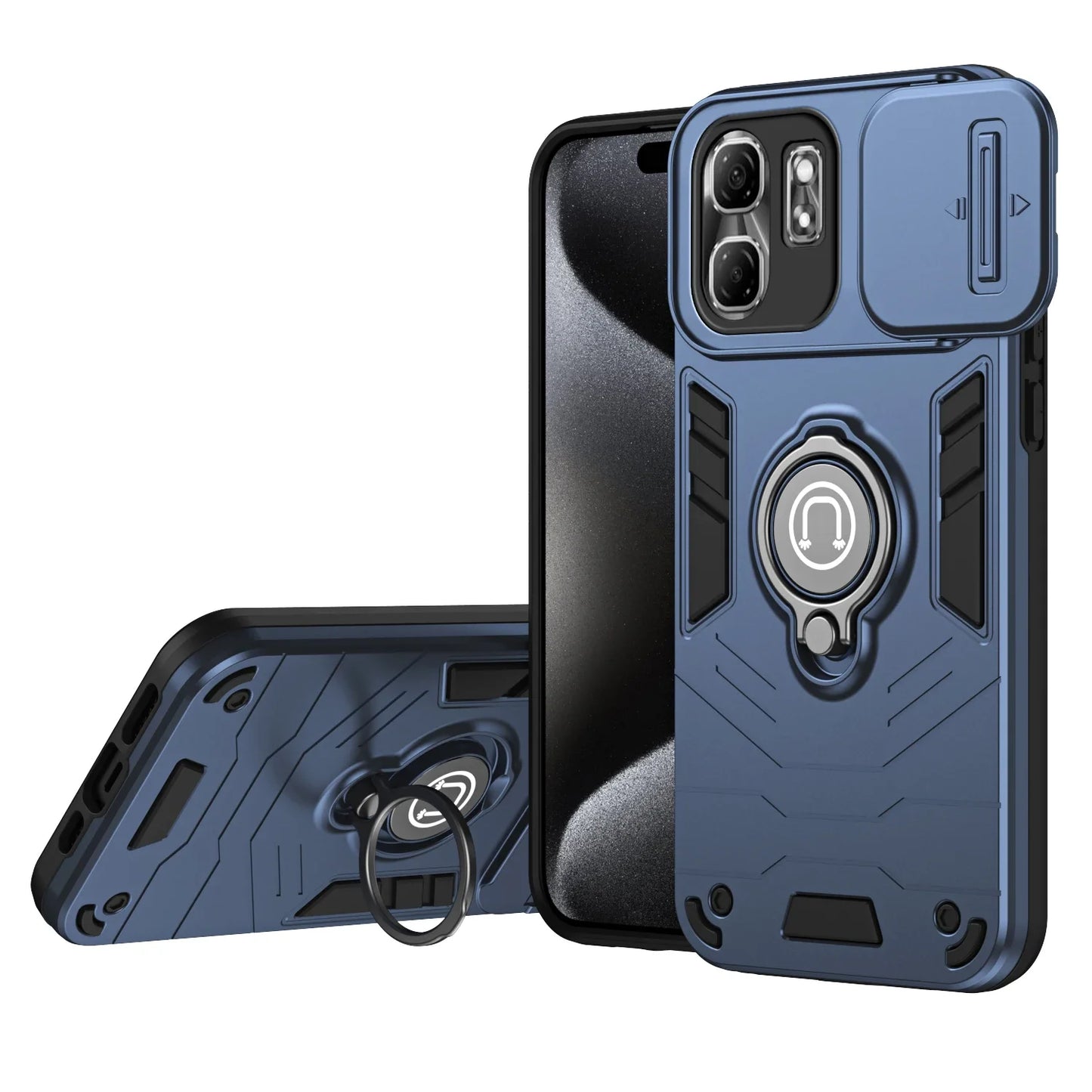 Rugged Armor Shockproof Phone Case For Infinix Smart 9 X6532 Hot 50i X6531 X6531B Sliding Window Metal Ring Holder Back Cover - Caseverse