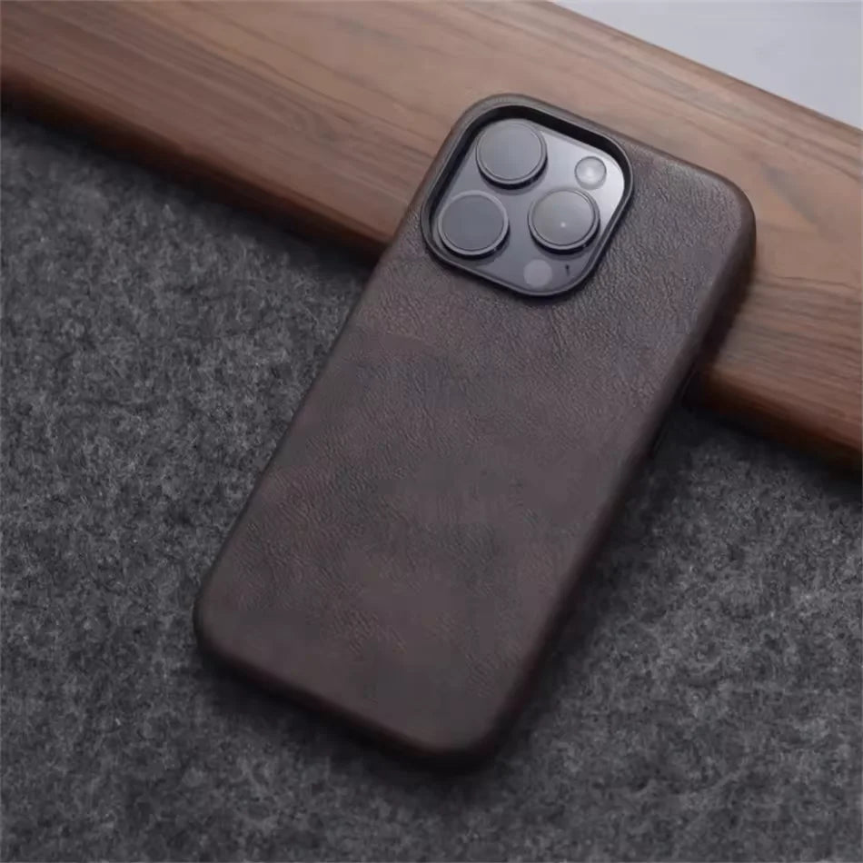 Luxury Business Vintage Leather Magnetic Phone Case for IPhone 16 Plus 15 14 13 12 Pro Max Metal Camera Frame Shockproof Cover Caseverse