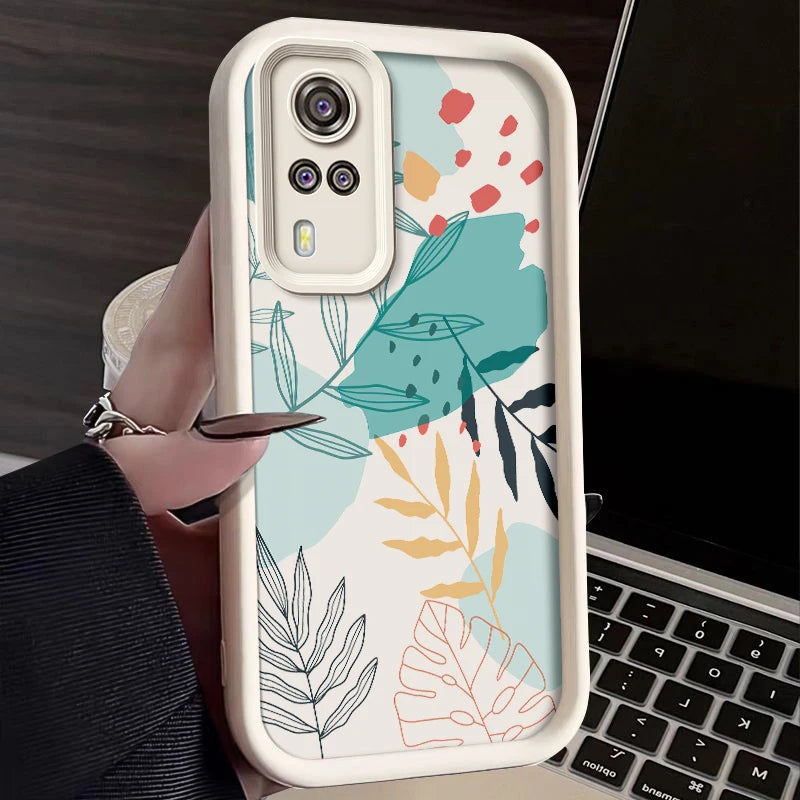 Luxury Fresh Green Leaf Painted Phone Case For Vivo Y33 Y51 Y51a Y31 2021 Y53s Silicone Anti Drop Soft Cover Funda - Caseverse