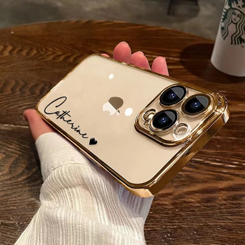 15 16 Pro Max Personalised Customized Name Case For iPhone 16 15 14 13 12 11 Pro Max Plating Transparent Clear Cover 16 Pro Max Caseverse