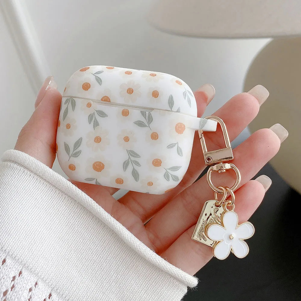 For Apple AirPods 4 ANC Flower Print Earphone Case For AirPods 2 3 Pro2 Silicone Soft Wireless Headphones Cover With Keychain Caseverse