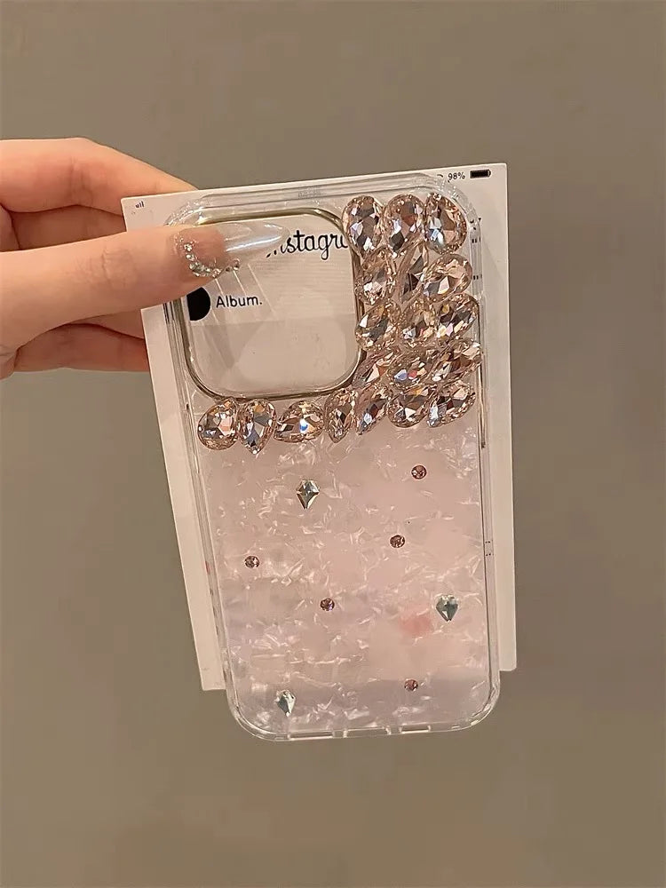 Bling Siliver Color Diamond Phone Cases For iPhone 16 15 Pro Max 12 13 14 Pro Max High-end Luxury Marble Protective Soft Cover - Caseverse