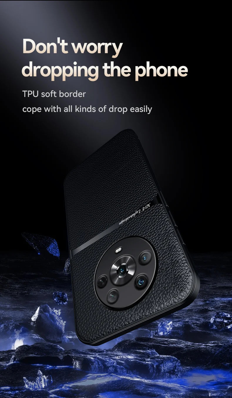 For Honor Magic4 Pro Build-in Magnet Metal Plate Car Holder Phone Case Honor Magic 4 Pro 4Pro Magic4 Silicone Leather Back Cover