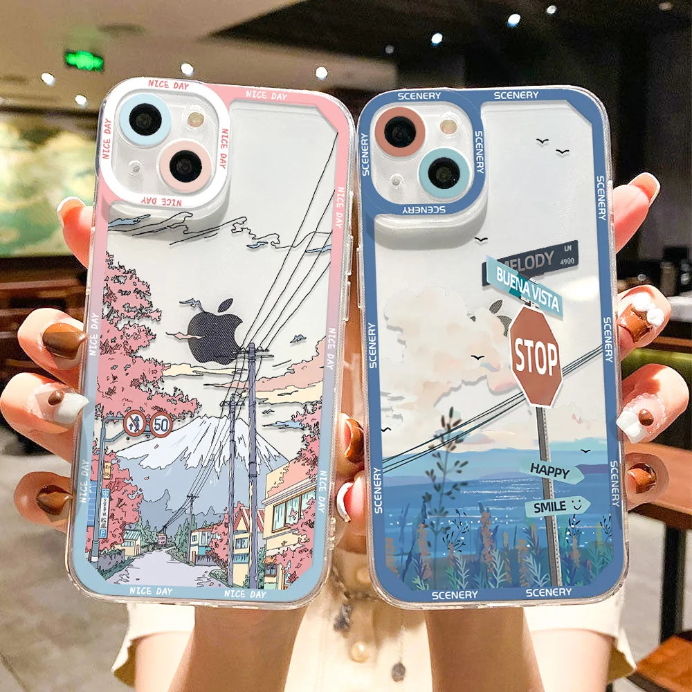Scenery Sunset Phone Case For IPhone 11 14 12 13 Pro Max iphone11 14promax XR XS Max X 7 8 Plus SE 2020 Shockproof Clear Cover - Caseverse