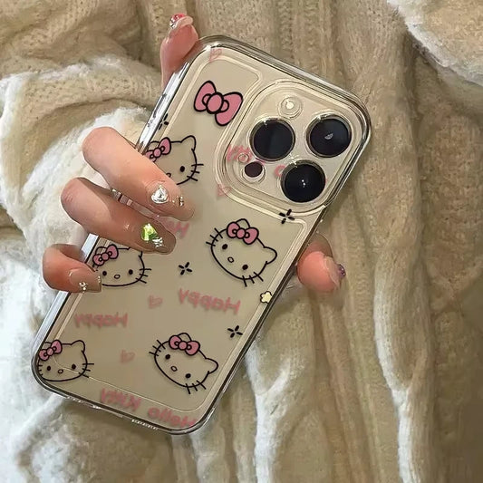 Sanrio Hello Kitty KT Head Bow Phone Case For iPhone 16 15 14 13 Pro Max 11 12 13 Pro X XR 7 8 Plus Cute Girl Y2K Creative Cover - Caseverse