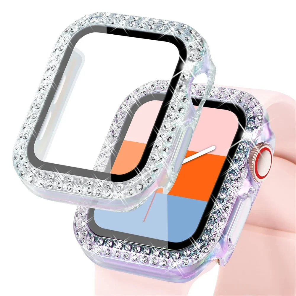 Diamond Case For Apple watch Cover 45mm 41mm 38mm 42mm 44mm 40mm Tempered Glass+ Bumper Screen Protector series 9 8 7 6 5 4 3 SE