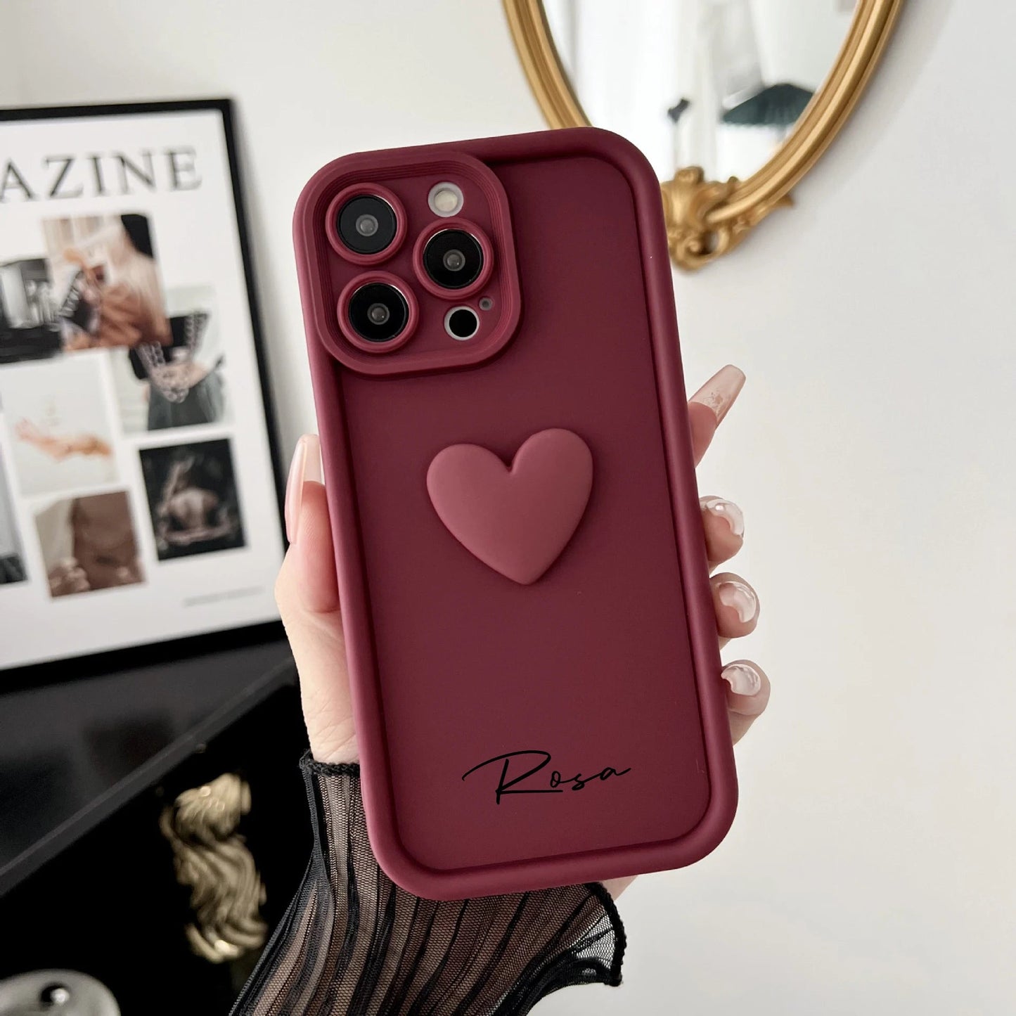 Cute INS Love Heart Personalized Name Case For iPhone 16 15 14 13 12 11 Pro Max Luxury Soft Silicone Custom DIY Cover 15 Pro Max Caseverse